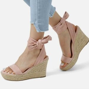 Dreampair Platform Espadrilles Wedges Sandals Open Toe Lace Up Shoe Pink Sz 9.5